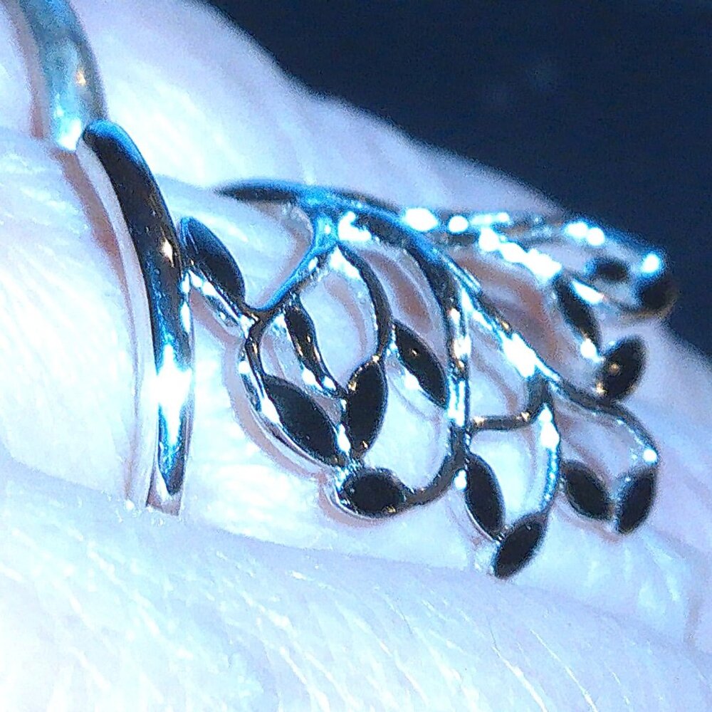 Black enamel leaf adjustable wrap ring in 925 sterling silver Big Dramatic NWOT - Picture 5 of 5